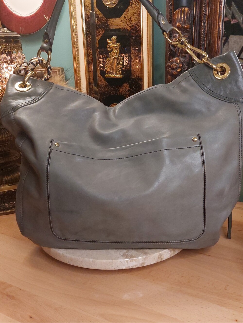 2008 Coach 1941 Hamptons Lindsay Hobo 12459 Y2k Olive Grey Purple Satin Lined - Picture 3 of 14